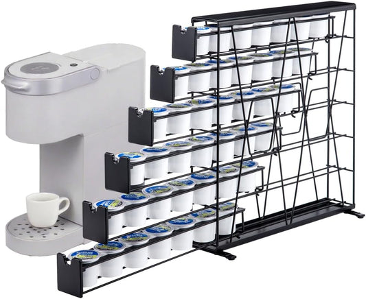 FlagShip 6-Tier Coffee Pod Holder for K Cup - 42 Capsule Max Capacity Metal Rack, Ultra-Efficient Corner Storage Space Saving Design