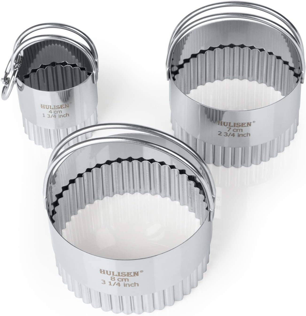 HULISEN Biscuit Cutter Set (3 Pieces/Set), Round Cookies Cutter with Handle, Professional Baking Dough Tools (Wave)