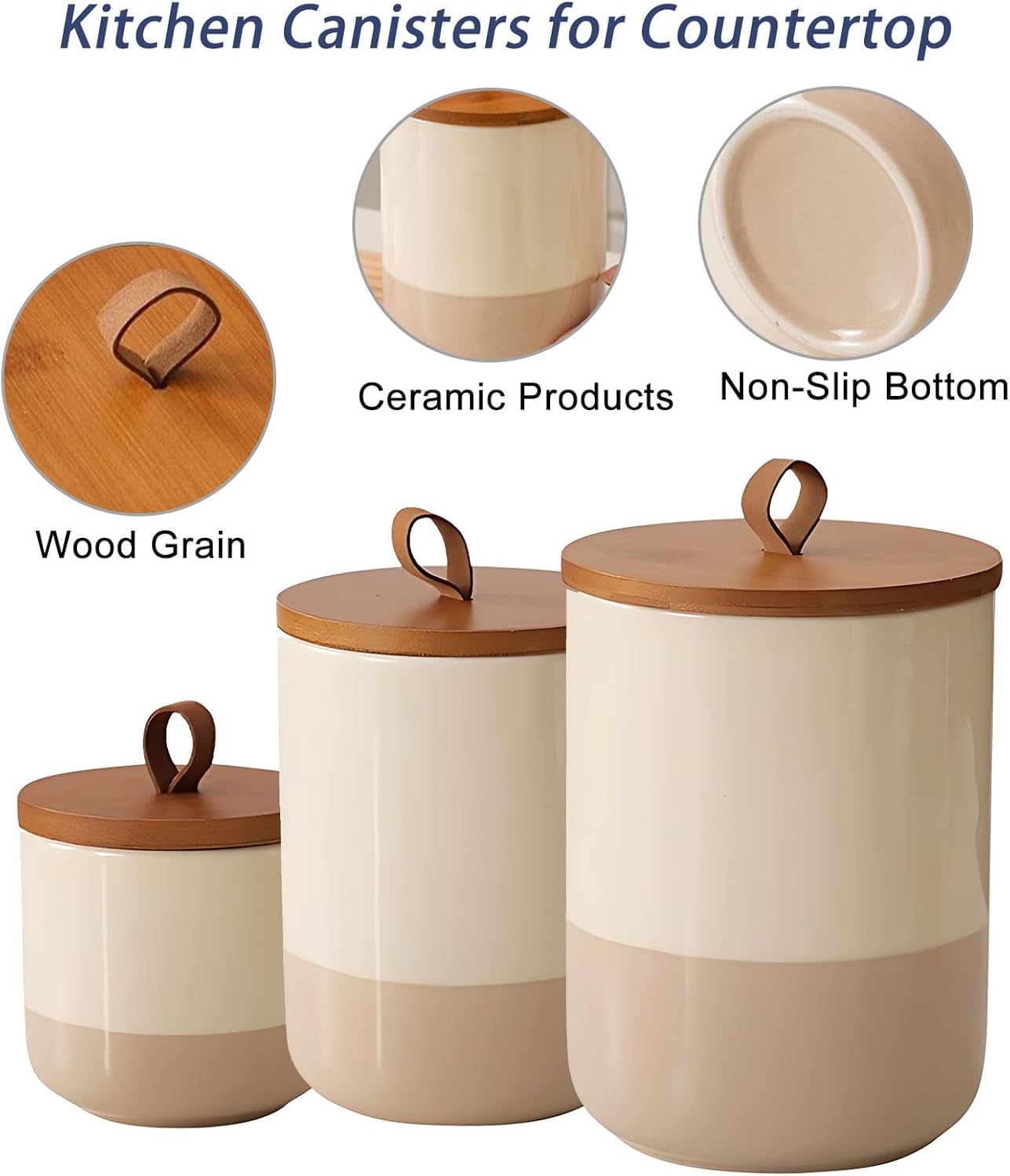 Coffee Canister, Ceramic Food Storage Jars with Lids Salt Matcha Container Brown Sugar Container Bowl for Kitchen Tea, Coffee Beans, Spice (#001Khaki-44oz/1300ml)