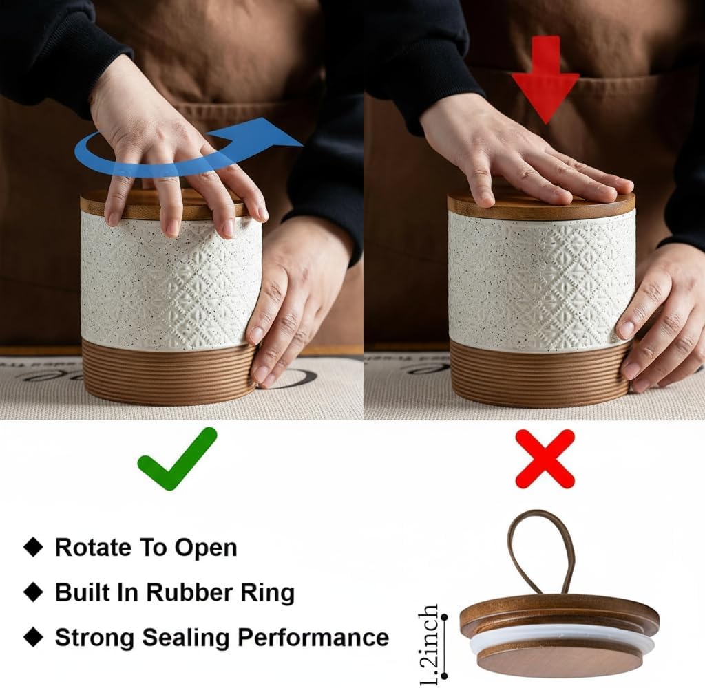 Ceramic Jar with Lid, Coffee Canisters with Airtight Lids Kitchen Food Storage Container for Spice Loose Leaf Tea, Small Decorative Jars for Countertop Coffee Bar Accessories - White 20 fl.oz