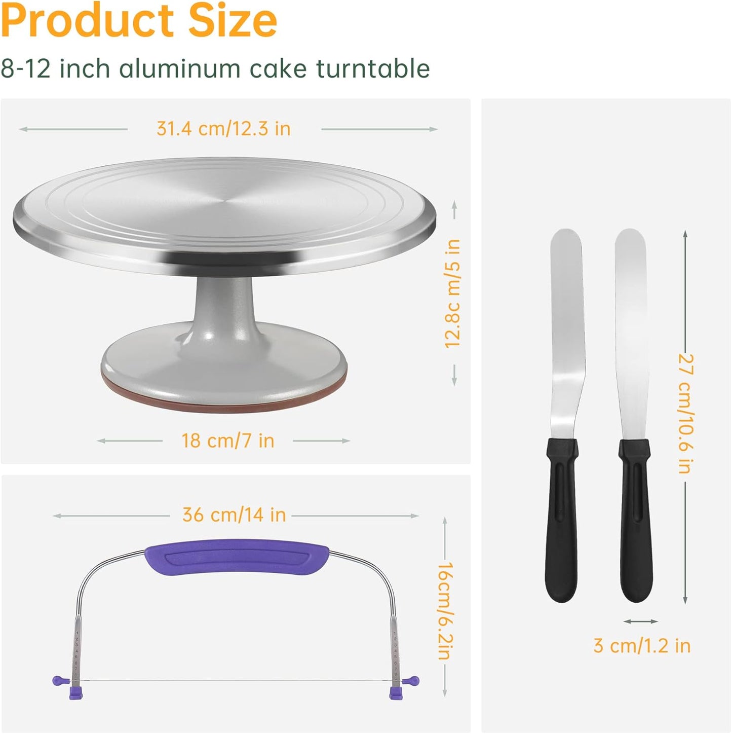 12 Inch Cake Turntable Decorating Stand with Aluminum,Cake Turntable Decorating Kit, Rotating Cake Stand for Cake,Cake Spinner Stand Set Pastries Cake Decorations Cake Turner Table Decorating Tools
