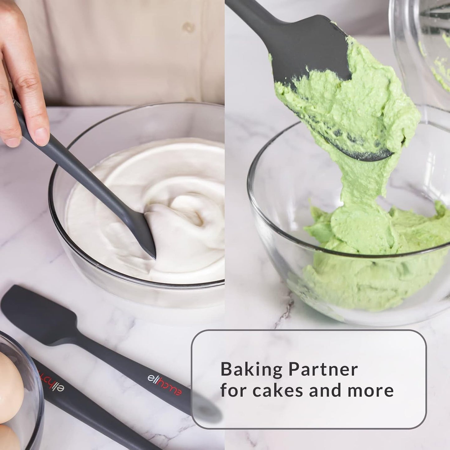 Elihome Chef Series 3 Piece Silicone Spatula Set - 600°F Heat Resistant Non Stick Rubber Kitchen Scraper Spatulas for Cooking, Baking, and Mixing – BPA Free and LFGB Certified Silicone (Grey)