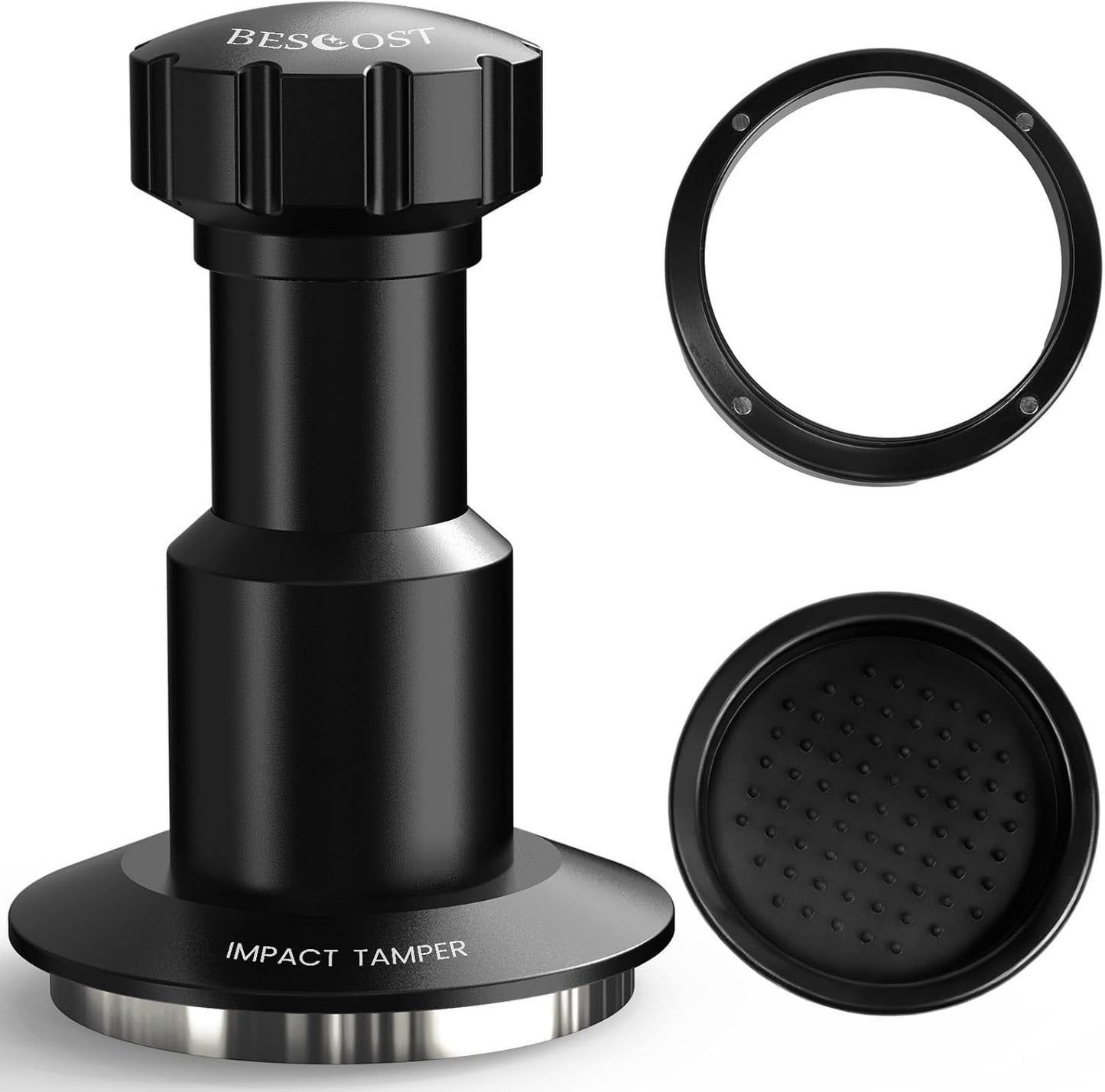 Espresso Tamper Kit, 51mm Spring-Loaded Calibrated Coffee Tamper with Click Feedback, Self-Leveling Ripple Base, Espresso Press Tool Compatible with 51mm Espresso Machines Portafilter, Black