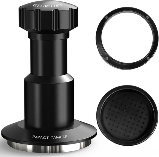 Espresso Tamper Kit, 51mm Spring-Loaded Calibrated Coffee Tamper with Click Feedback, Self-Leveling Ripple Base, Espresso Press Tool Compatible with 51mm Espresso Machines Portafilter, Black