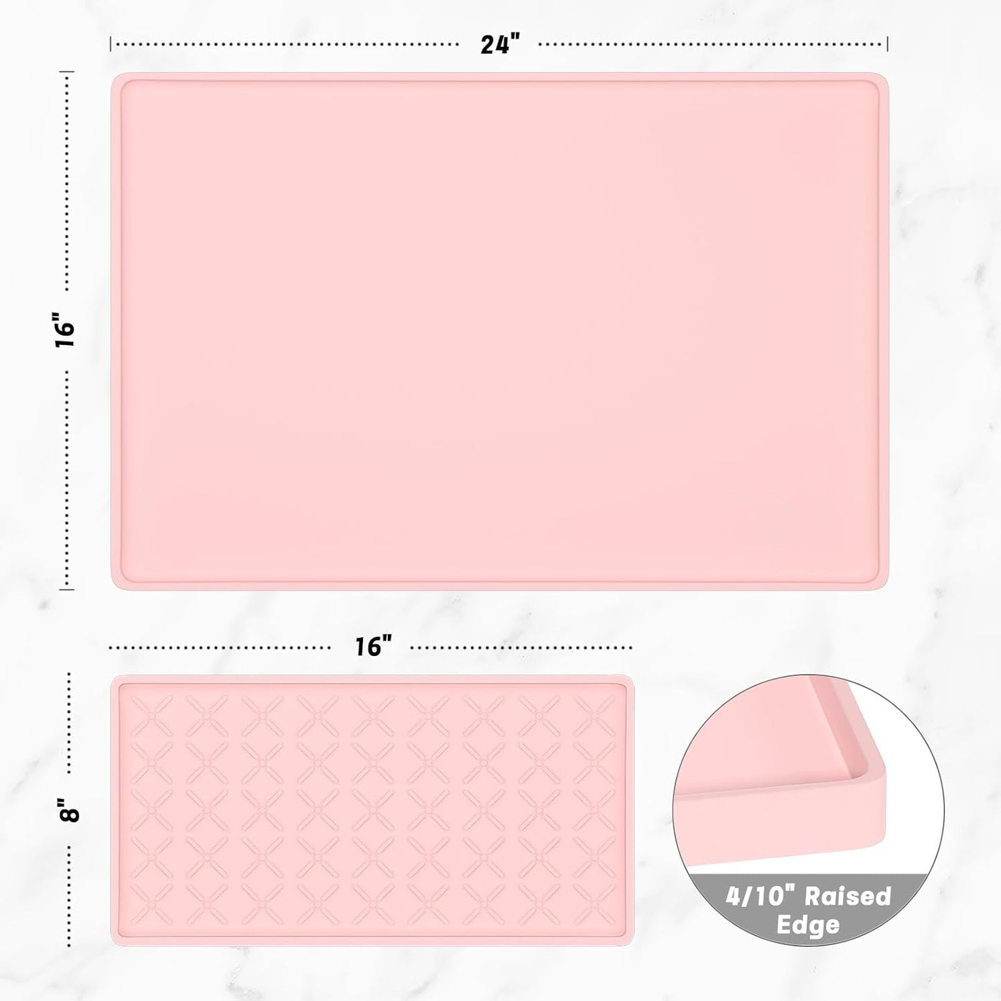 Rnivvi Silicone Coffee Mat, 16" x 24" Waterproof Raised Edge Coffee Bar Mats for Espresso Machine Station Accessories, Heat Resistant Detachable Dish Drying Pad for Kitchen Counter, Dish Rack, Pink