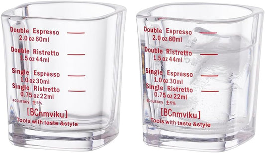 BCnmviku 2 PACK Red line Square Cup Espresso Shot Glasses Measuring Cup Liquid Heavy Glass for Baristas 2oz for Single Shot of Ristrettos