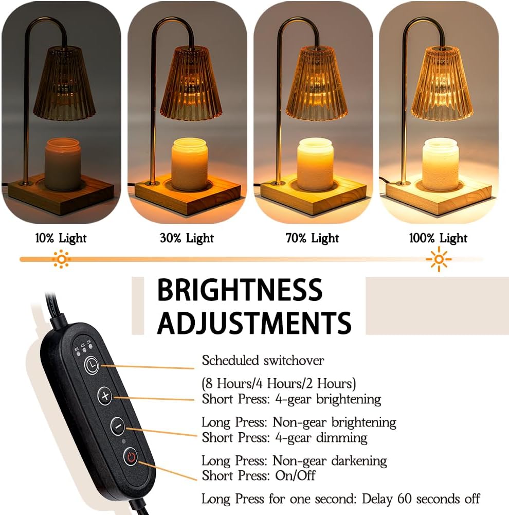 Candle Warmer Lamp with Timer, Vintage Amber Nightstand Candle Warming Lamp for Home Room Decor, Dimmable Wax Warmer for Jar Candles, Wedding Registry Gifts for Women Couples 2025
