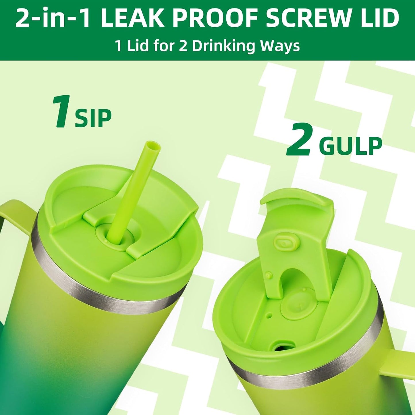 BJPKPK Insulated Tumbler with Handle, 18oz Insulated Tumblers with Lid and Straw, Stainless Steel Metal Water Bottles, Coffee Travel Mugs, Cups, Bamboo Grove