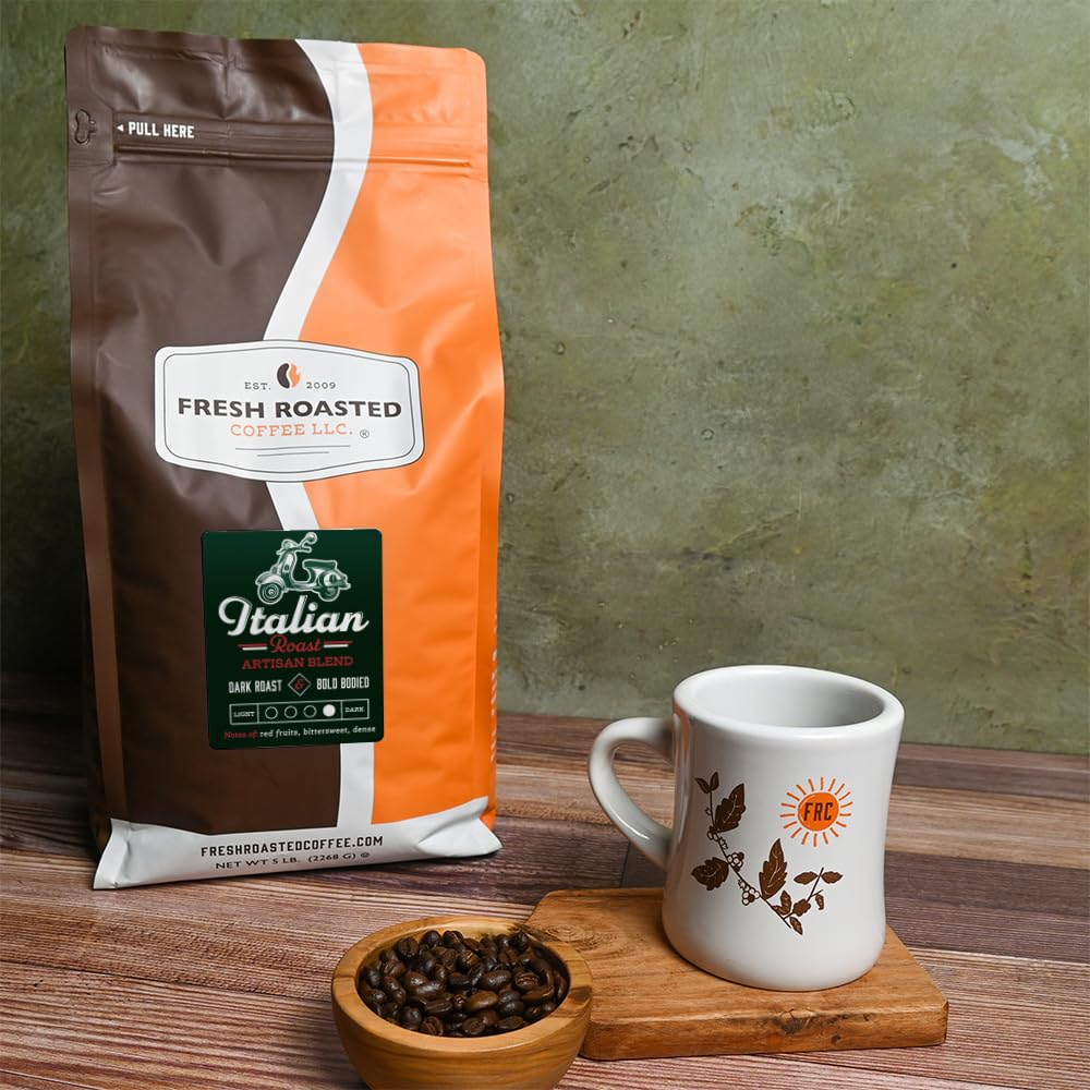 Fresh Roasted Coffee, Italian Roast, 5 lb (80 oz), Dark, Kosher, Ground