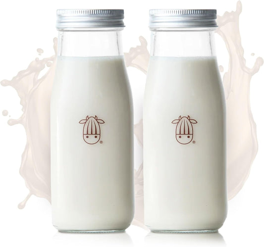Almond Cow 300ml Glass Jar with Rust-Resistant Aluminum Cap - Reusable, Eco-Friendly Storage for Plant-Based Milk, Creamers, Wellness Shots, and Ingredients - Minimalist, Vintage-Inspired Design