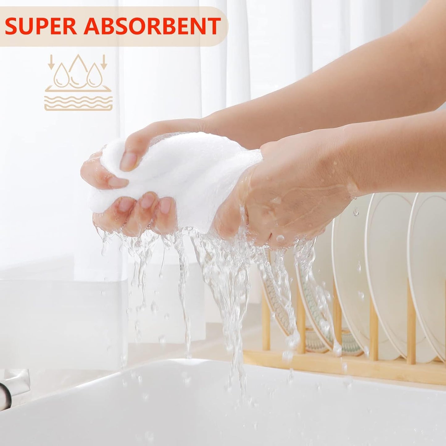 Homaxy 100% Cotton Waffle Weave Kitchen Dish Towels, Ultra Soft Absorbent Quick Drying Cleaning Towel, 13 x 28 Inches, 6-Pack, White