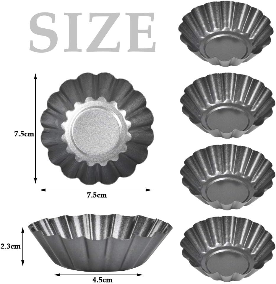 12PCS Mini Tart Pans, Carbon Steel Egg Tart Molds, Non Stick Mini Tarts Tins, Cupcake Cake Muffin Mold Tin Pan for Pies, Cheese Cakes, Desserts, Egg Tart(2.6 x 0.9inch)