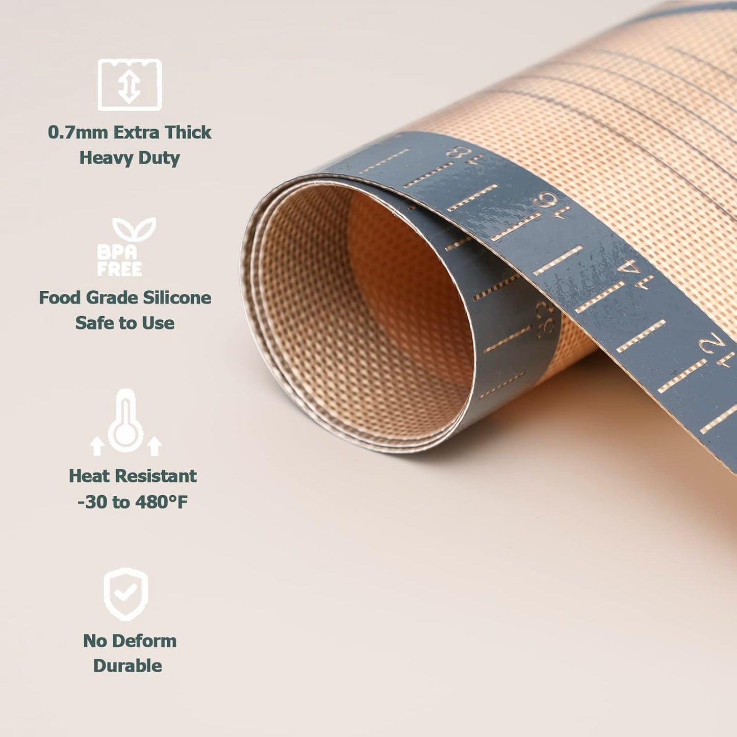 Non Slip Silicone Pastry Mat Large with Measurements for Non-stick Dough Rolling, Pie Crust, Pastry Roll Out, Cookies,Bread and Silicon Kneading Mat (16" x 24", Gray)