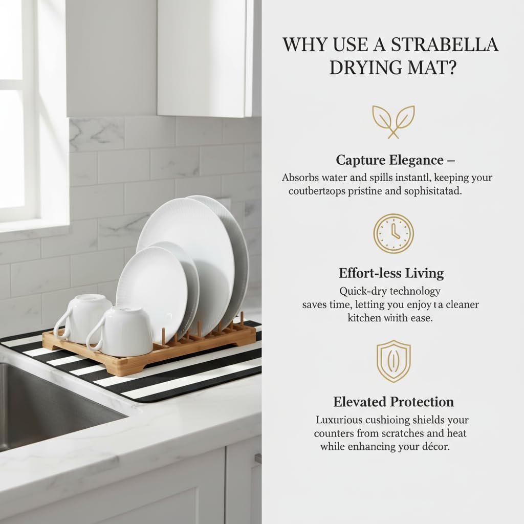 Dish Drying Mat Super Absorbent – 16" x 18" Coffee Mat for Countertops – Non-Slip Drying Mat for Kitchen Counter – Easy to Clean Water Absorbent Mat – Large Dish Drying Mats (Zebra)