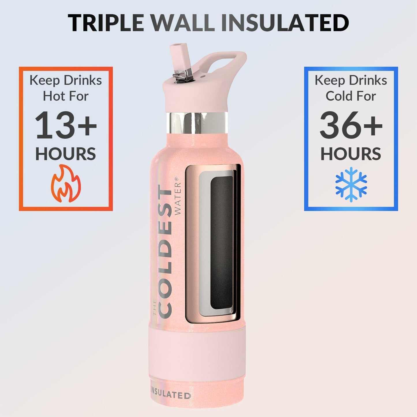 Coldest Insulated Water Bottle with Straw Lid - Stainless Steel Metal Insulated Bottle for Men & Women (Forever Pink Glitter, 21 oz)