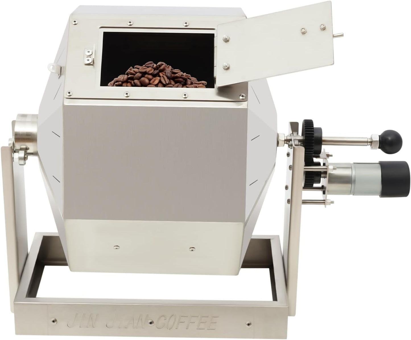 14.5L Coffee Roaster, Stainless Steel Electric Coffee Bean Roaster with Speed Controller 5-45 RPM, 14W Motor, Auto-matic Drum Type Nuts Coffee Bean Baking Machine, Home and Commercial Use Silver