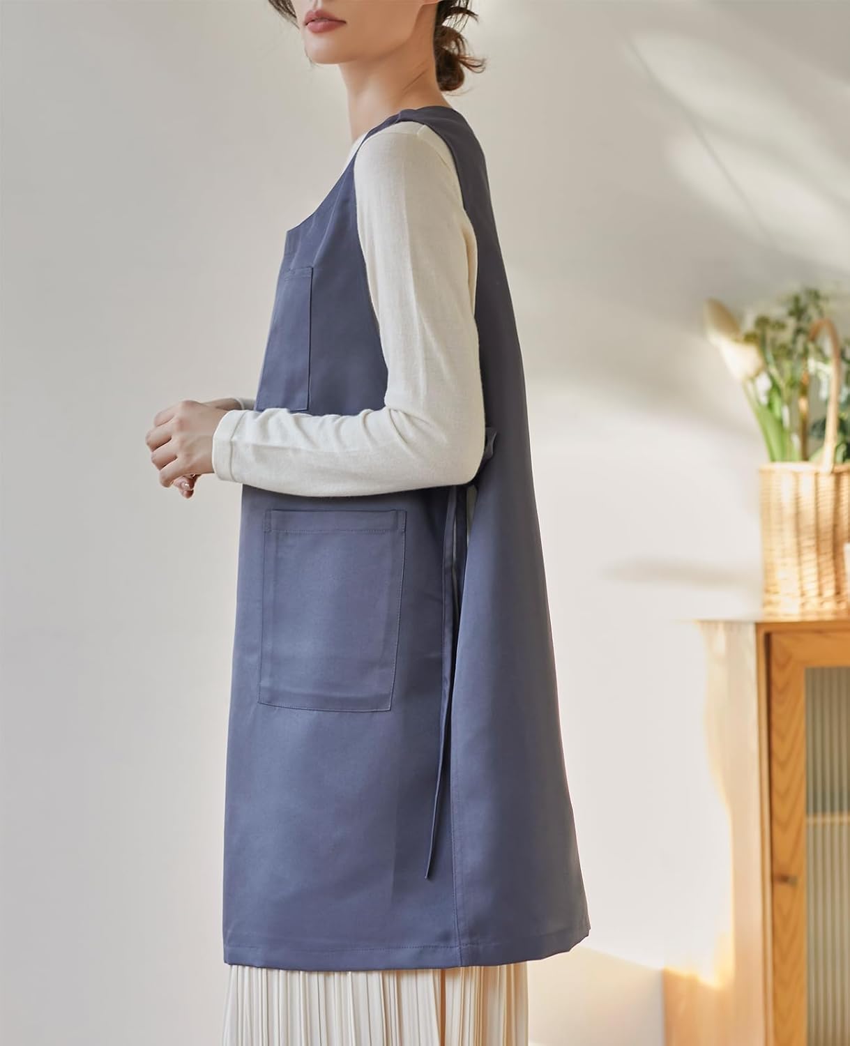 Women Cobbler Apron Japanese Style Aprons with 3 Pockets for Work Chef Kitchen