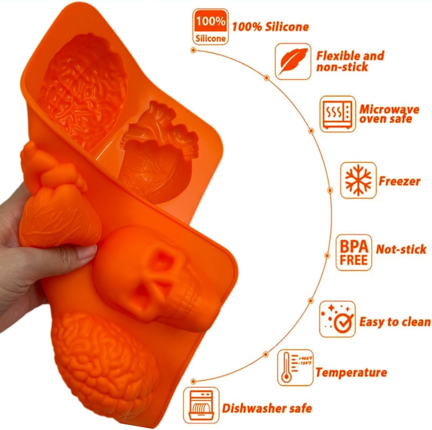 2 Pack Brain Heart Skull Cake Mold, 3D Human Organ Brain Jello Mold Halloween Silicone Molds Heart Skull Brain Chocolate Mold for Halloween Baking Mini Cakes Soap Candle Muffin Pudding Dessert