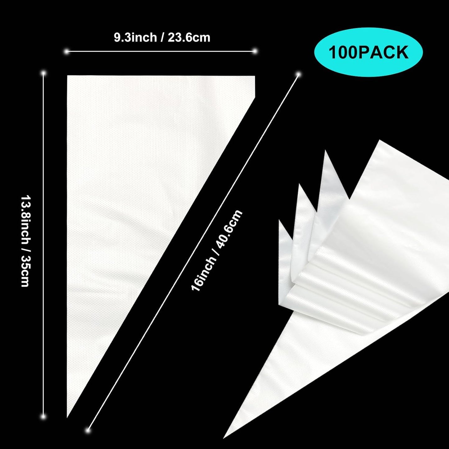 16-Inch 100 Pieces Icing Bags Heavy Duty, AMBESTAR Thick Anti-Burst Disposable Decorating Bags for all Size Tips Couplers and Baking Cookies Candy Supplies Kits, Large Cake Decorating Tools