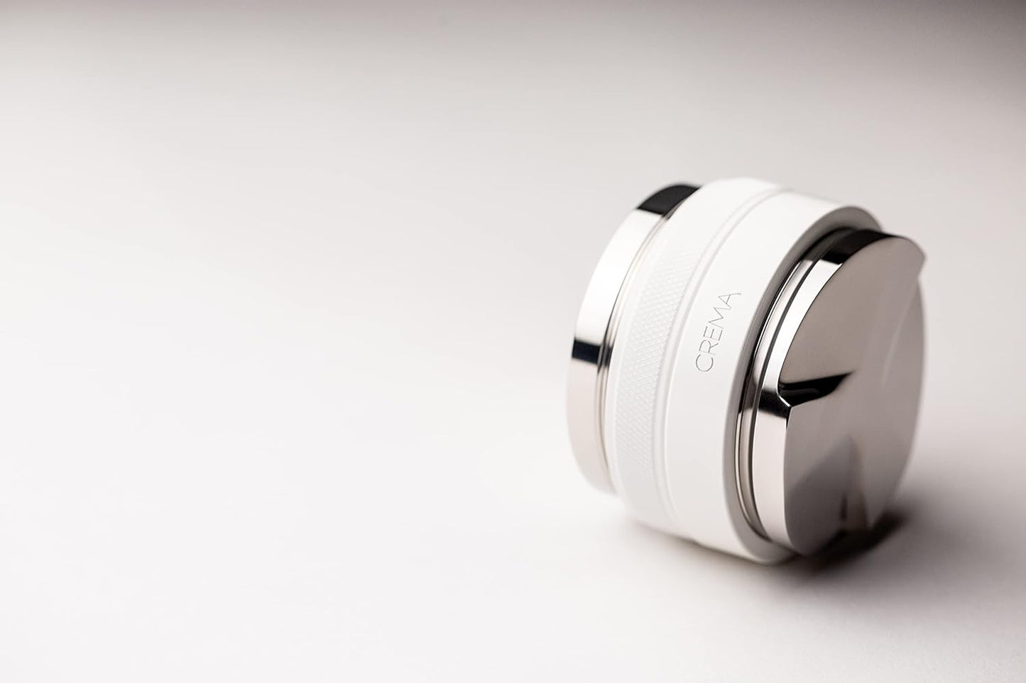 Crema Coffee Products 58.5mm Hand Tamper & Coffee Distributor | Compatible with Breville Portafilters | Double-Sided, Adjustable Depth Tool | Made with Durable 304 Stainless Steel | White