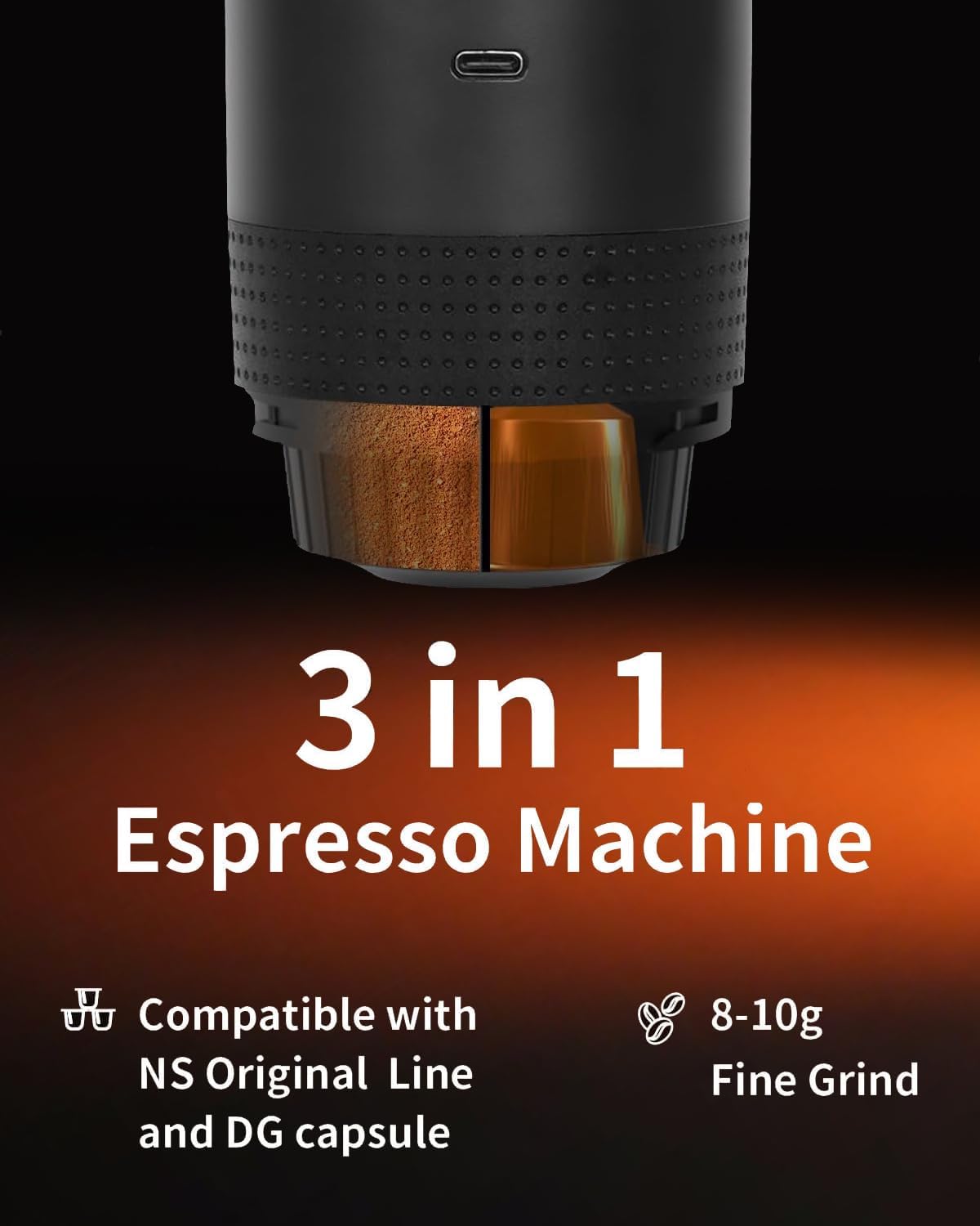 Portable Electric Espresso Machine, Car Coffee Maker for Travel Camping, Battery Powered Coffee Brewer Compatible with Ground Coffee & NS Capsules, Black