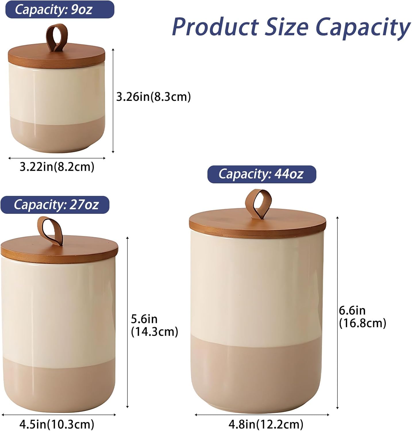 Coffee Canister, Ceramic Food Storage Jars with Lids Salt Matcha Container Brown Sugar Container Bowl for Kitchen Tea, Coffee Beans, Spice (#001Khaki-Set of 3)