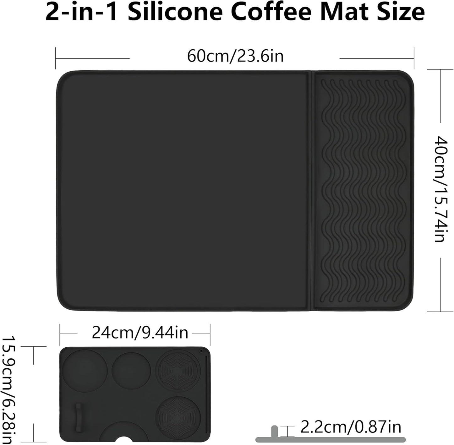 2-in-1 Coffee Bar Mat & Espresso Tamping Mat - 24”x16”Non-Slip Silicone Mats for Coffee Machines, Countertop, Bars, Kitchen Counter