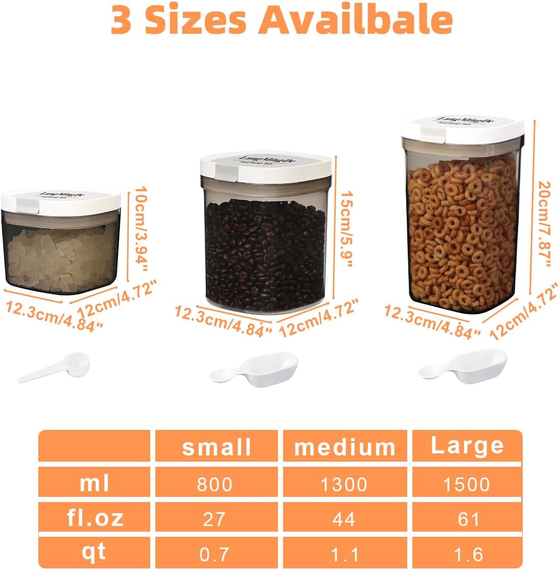4PCS Coffee Storage Containers, BPA Free Plastic Kitchen Canisters Set for Ground Coffee, Spices, Herbs, Candy, Snacks, FA-G310074