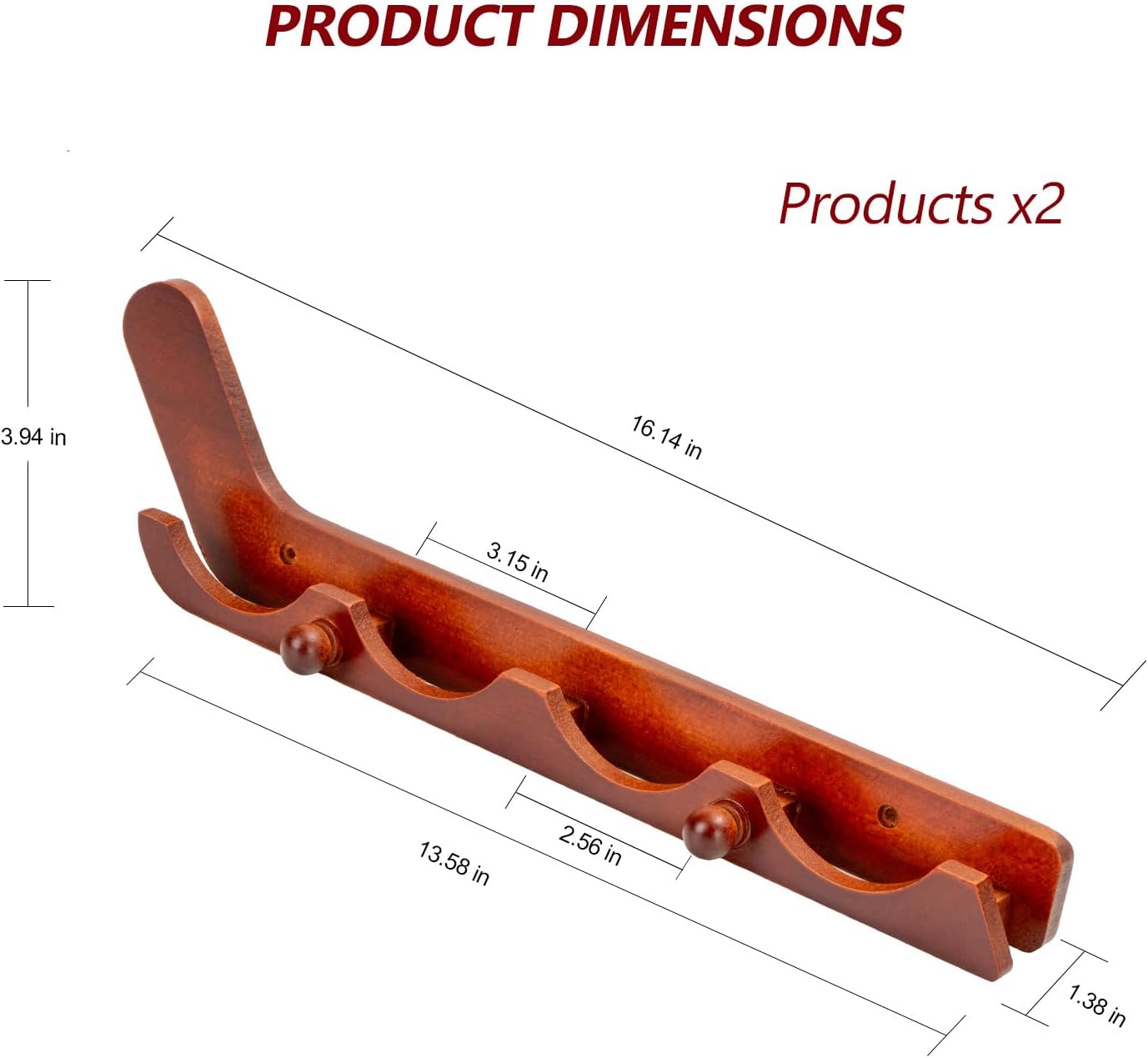 2 Pack Hockey Puck Display Case for Father's Day Gifts, Wooden Wall Mount Holder with Hooks - Hockey Puck Holder Living Room Stick Decor Accessory for Player Team Gift - Brown