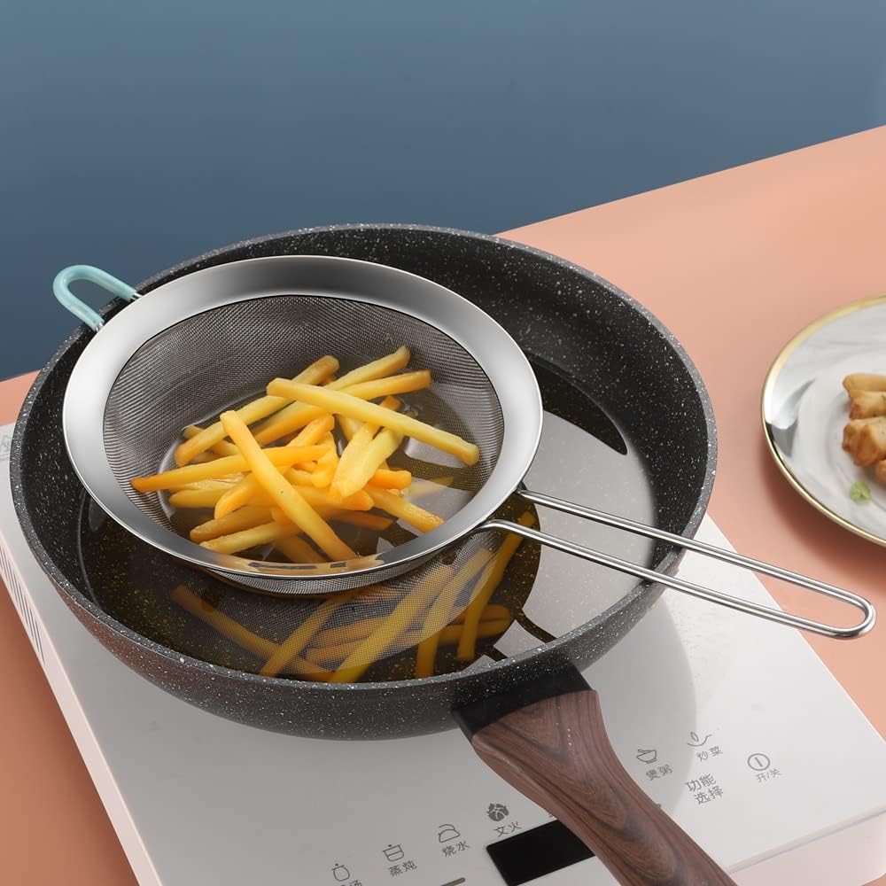 304 Stainless Steel Fine Mesh Strainers for Kitchen, Colander-Skimmer with Handle, Sieve Sifters for Food, Tea, Rice, Oil, Noodles, Fruits, Vegetable