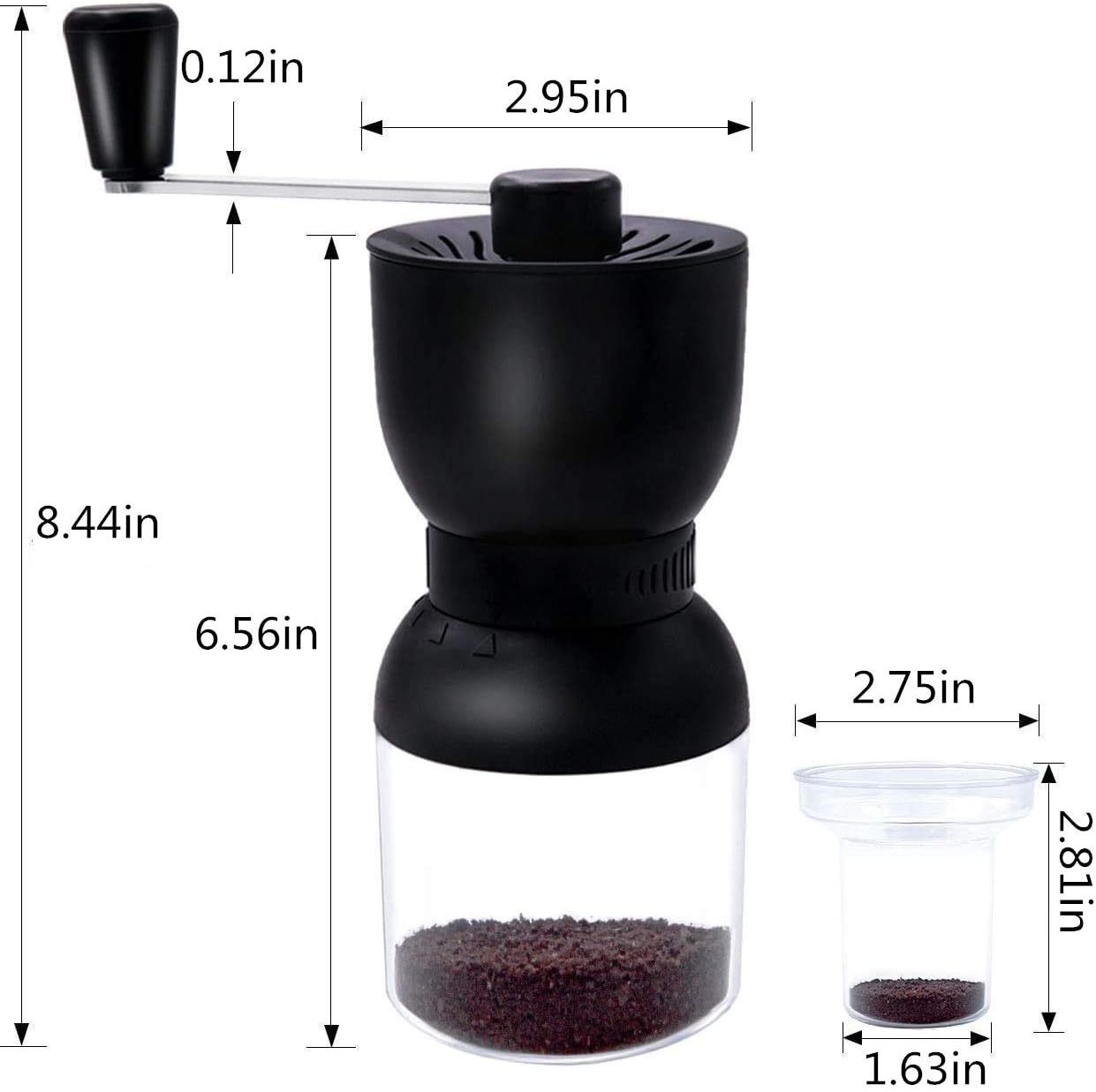 LHS Manual Coffee Grinder with Ceramic Burrs, Hand Coffee Bean Grinder with 2 Containers Adjustable Coarseness for Home, Office and Travelling