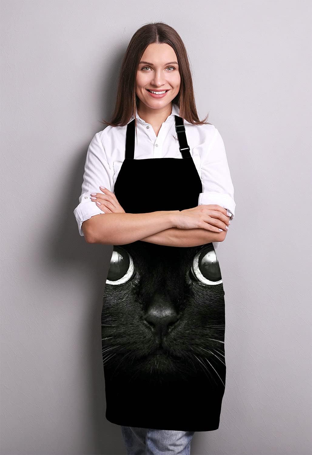 Black Cat Face Kitchen Cooking BBQ Chef Apron,Funny Apron for Men, Women - Dad Presents, Presents for Men - Birthday, Mothers Day Presents for Mom, Wife, Husband, Brother, Friends