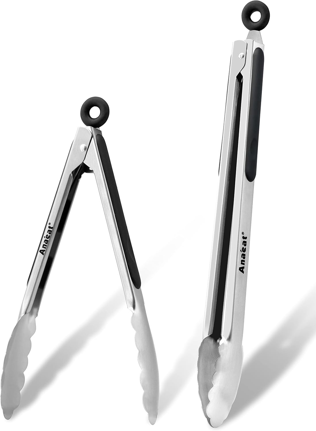 Anaeat Premium Stainless Steel Kitchen Tong Set of 2 - Sturdy Coiled Spring 9" and 12" Locking Food Tong with Non-Slip Silicone Grip for Cooking, Baking, Grilling, BBQ - Heat Resistant up to 480°F