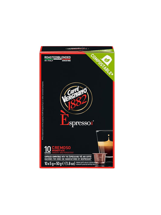 Caffe' Vergnano Medium Roast Espresso Original Line Machine Compatible Capsules - Arabica Robusta Espresso Coffee, Italian Coffee Espresso For Nespresso Coffee Machine, Intensity 6/10 - Cremoso,120 Ct