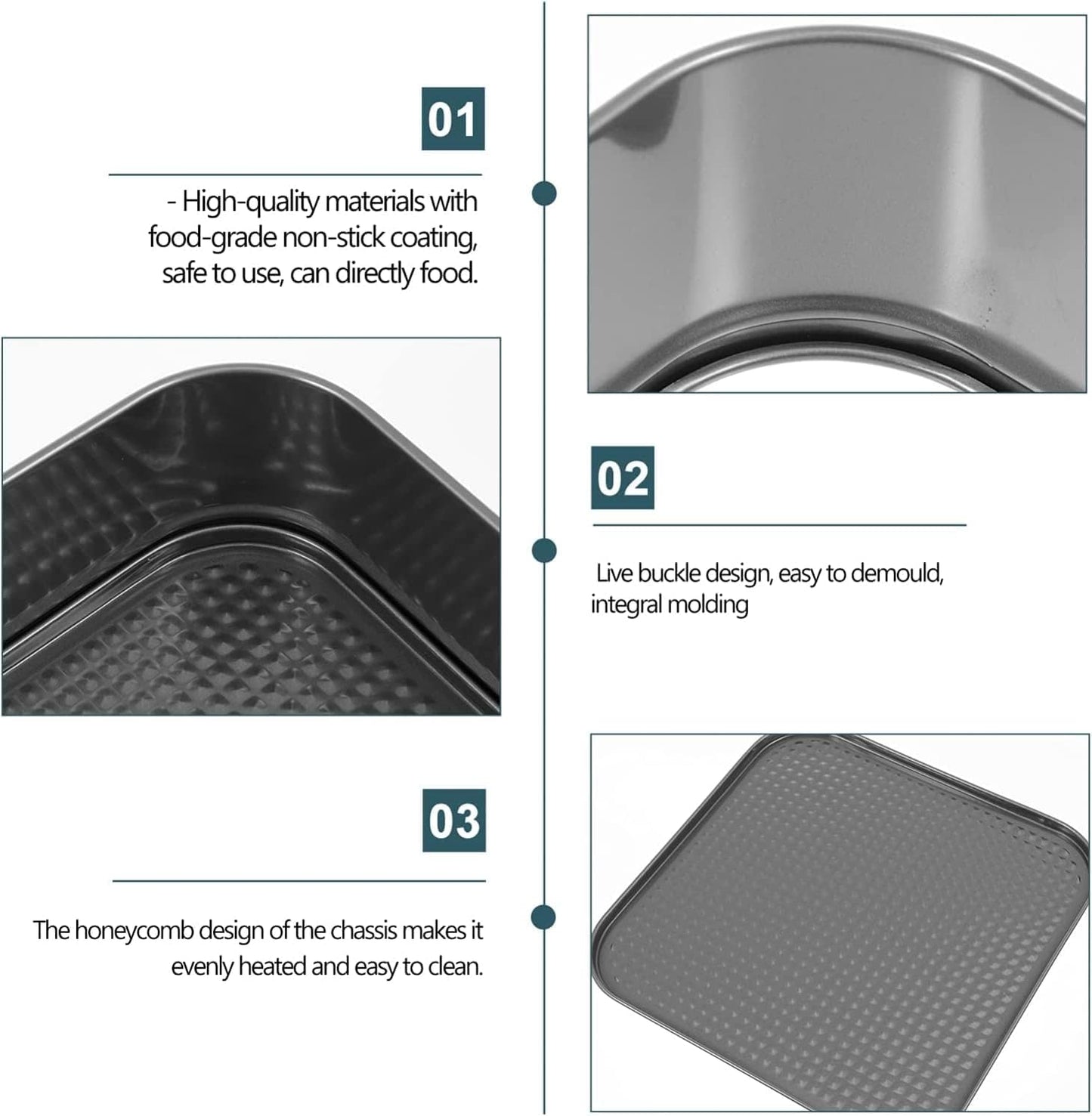 Springform Cake Pan Set of 3 (4, 7, 9 Inch) Square Leakproof Nonstick Cheesecake Pans with Removable Bottom Carbon Steel Bakeware