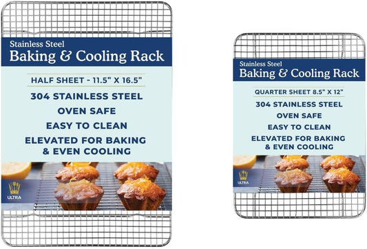 Ultra Cuisine Heavy Duty 100% Stainless Steel Cooling Rack for Cooking and Baking - Baking Rack & Wire Cooling Rack - Fits Half Sheet and Quarter Sheet Pans - 11.5''x16.5'' & 8.5''x12''