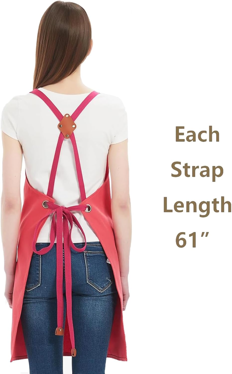 AFUN Chef Aprons for Women Men with Large Pockets, Cotton Canvas Cross Back Water Repellent Work Apron, Size M to XXL (Pink)