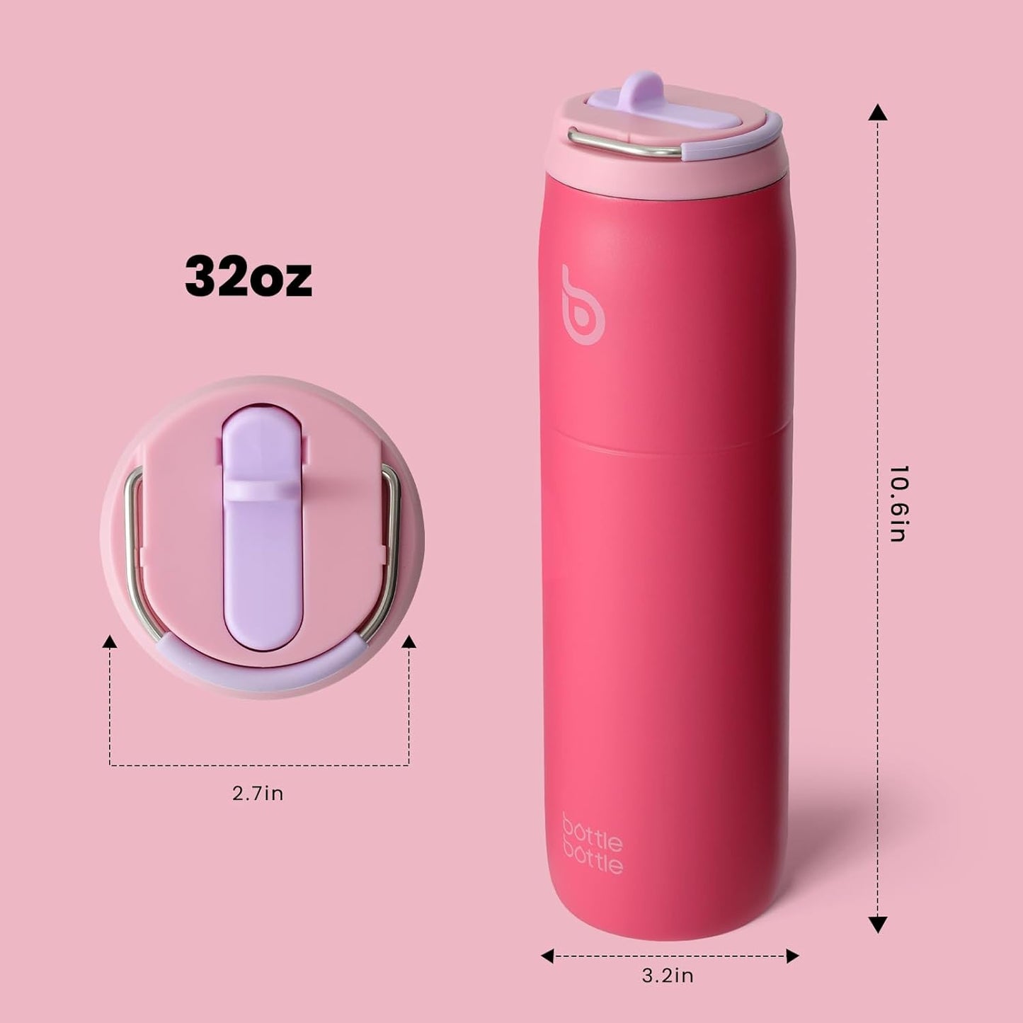 BOTTLE BOTTLE Stainless Steel Water Bottle with Straw Lid and Handle 32 oz Insulated Cup for Sports Travel Gym Hiking Leak-Proof Wide Mouth Water Bottles for Men and Women Pink Sunset
