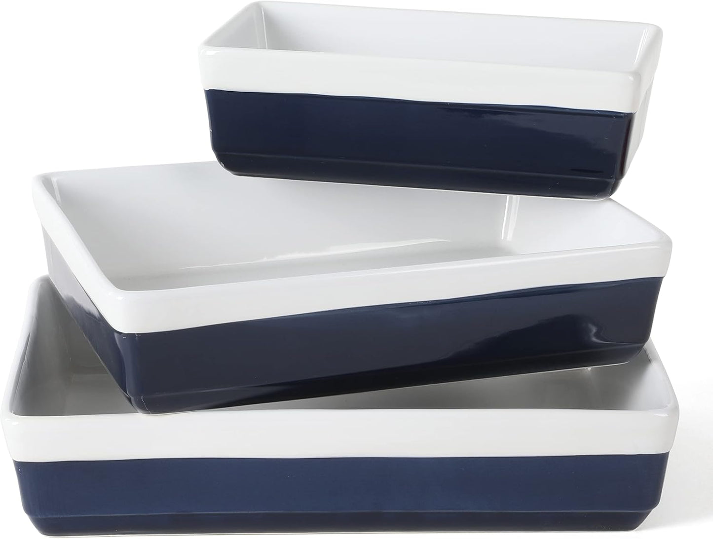 MARTHA STEWART 3 Piece Oven to Table Stoneware Bakeware, Baking Dish & Casserole Set Cobalt Blue