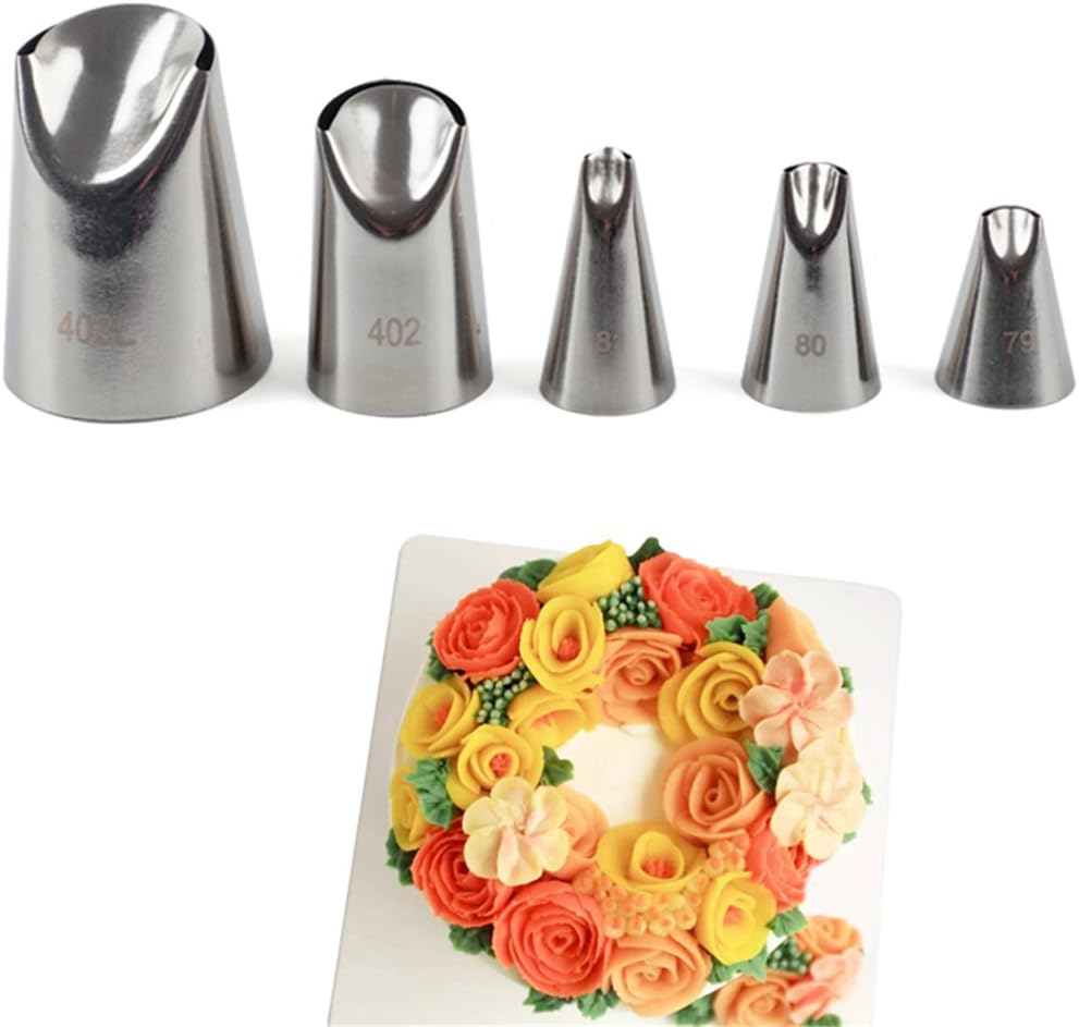 5 piece Stainless Steel Rose Flower Piping Tips Piping Nozzles Cake Decorating Supplies Cookies Cupcake Icing Decorating Supplies Decorating Kits Frosting Icing Tips Baking Set Tools #3