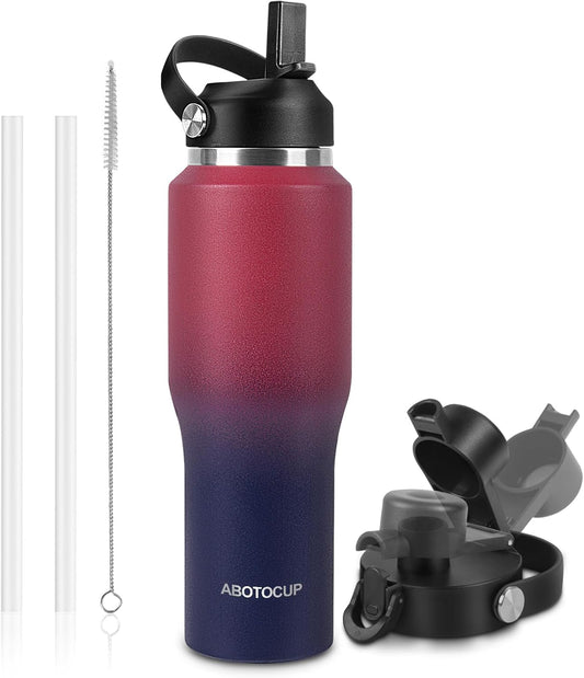 32oz Water Bottle with Powder Coated, Fit in Any Car Cup Holder, Water Bottle with Straw Lids, Stainless Steel Insulated Water Flask Double Wall Leak-proof BPA Free to Keep Cold&Hot