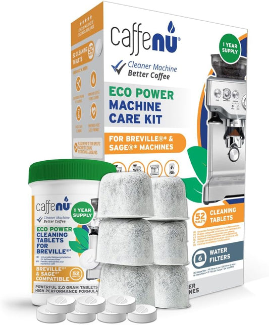 Caffenu Breville Compatible Cleaning Tablets & Water Filter. 52 Espresso Machine Cleaning Tablets & 6 Breville Filters for Espresso Machine. Removes Build-up & Filters Water Impurities. Years Supply.