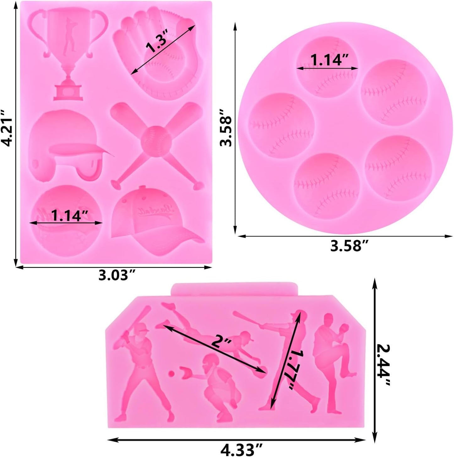 Mujiang Baseball Fondant Molds Sports Theme Silicone Molds Baseball Cap Bat Cake Decoration Mold For Cake Decorating Chocolate Gum Paste Candy Polymer Clay Set Of 3