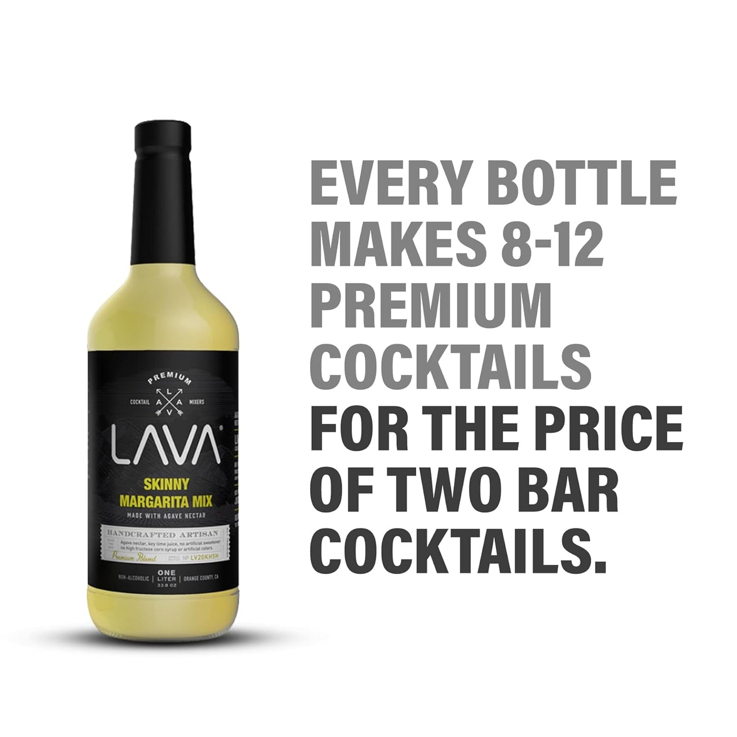 LAVA Premium Skinny Margarita Mix by LAVA Craft Cocktail Co., Low Calorie Margarita Mix Made with Key Lime Juice, Agave, No Artificial Sweeteners, Lots of Flavor and Ready to Use, 1-Liter (33.8oz)