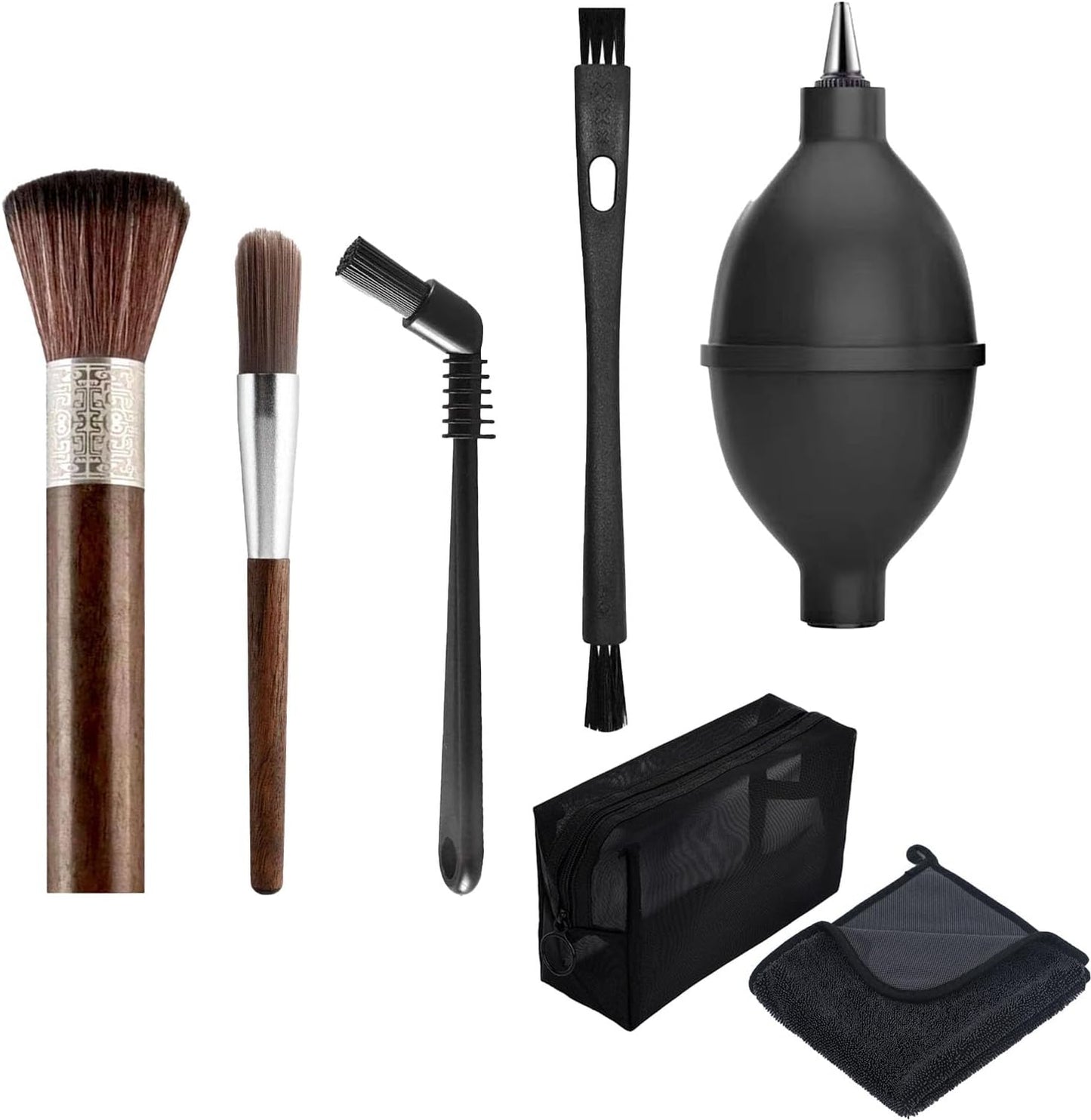 6 Pieces Coffee Brush Set Wooden Cleaning Brush Cleaning Towel and Nylon Espresso Brush for Coffee Machine Group Head, SMALL, Brown, ARE678