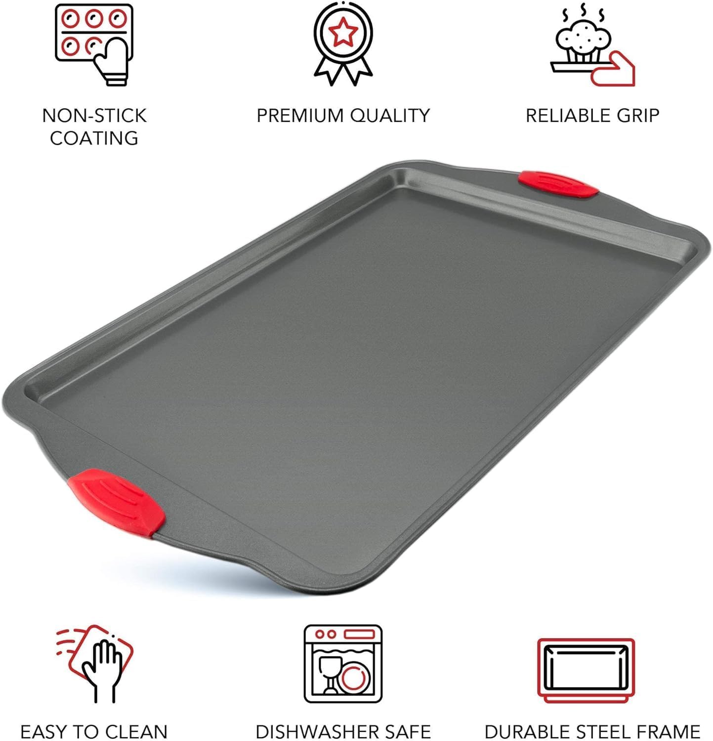 Boxiki Kitchen Nonstick Baking Sheet Pan – Heavy-Gauge Carbon Steel, Warp, Dent, and Rust-Resistant – Gourmet Rimmed Half Cookie Sheet Trays, Non-Toxic for Exceptional Baking Performance - 15x10 Inch