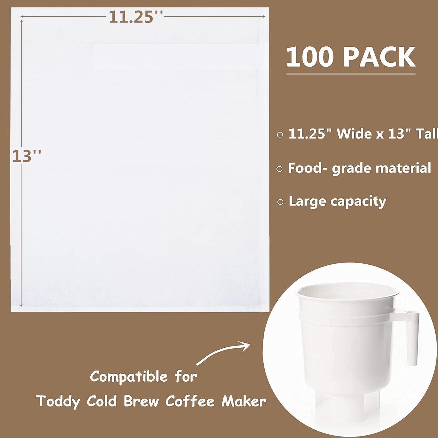 Cold Brew Coffee Filter Bags - 100 Pack Home Cold Brew System Filters for Cold Brew Coffee Maker 11.25''x13'' Home Model Disposable Coffee Brewing Bag