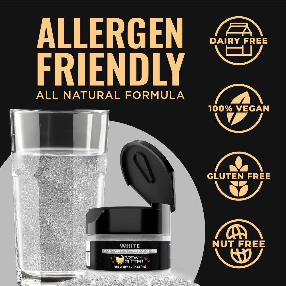 Brew Glitter White Edible Drink Glitter 1x 4g Jar for Cocktails, Beer, & Beverages