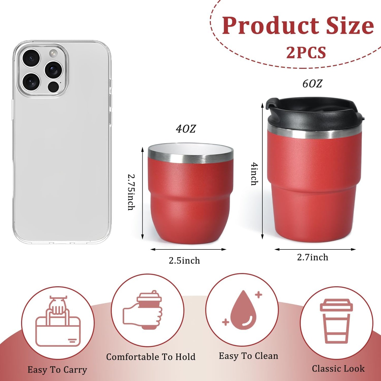 4oz Espresso Cups, Insulated Espresso Cups Set of 2, Expresso Shots Cup, Stainless Steel Shot Glasses for Coffee, Portable Espresso Travel Mug for Camping