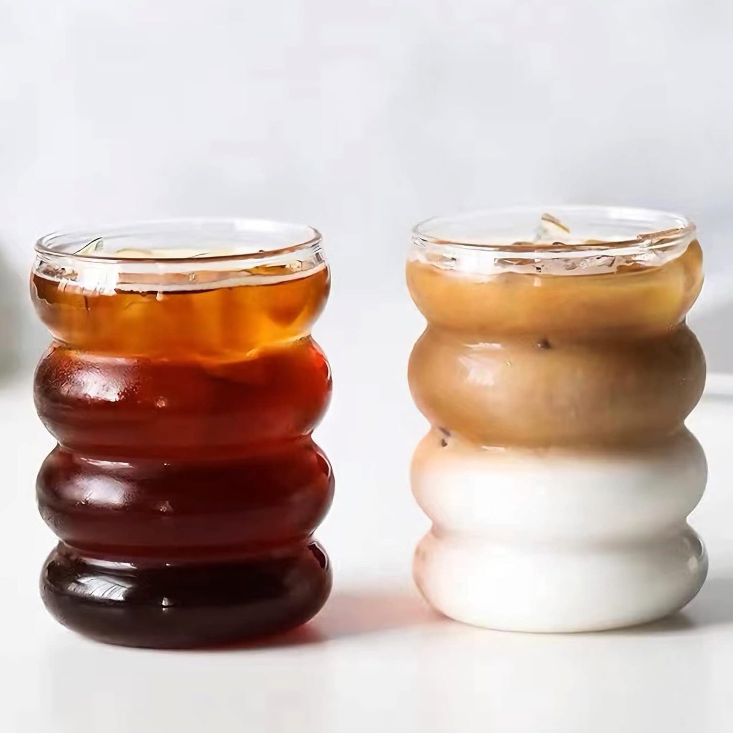 2 Pcs Drinking Glasses with Bamboo Lids and Glass Straw 14oz Glassware Set,Cocktail Glasses,Iced Coffee Glasses,Beer Glasses,Ideal for Water,Soda,Tea,Gift - with Cleaning Brushe